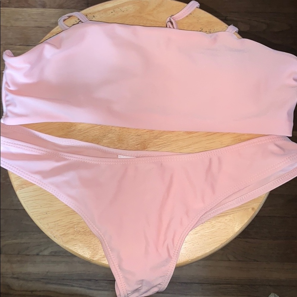 Baby Pink Bandeau Style Thong Bathing Suit
